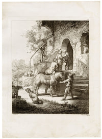 Francesco Novelli after Rembrandt, The Good Samaritan – 1860 etching print
