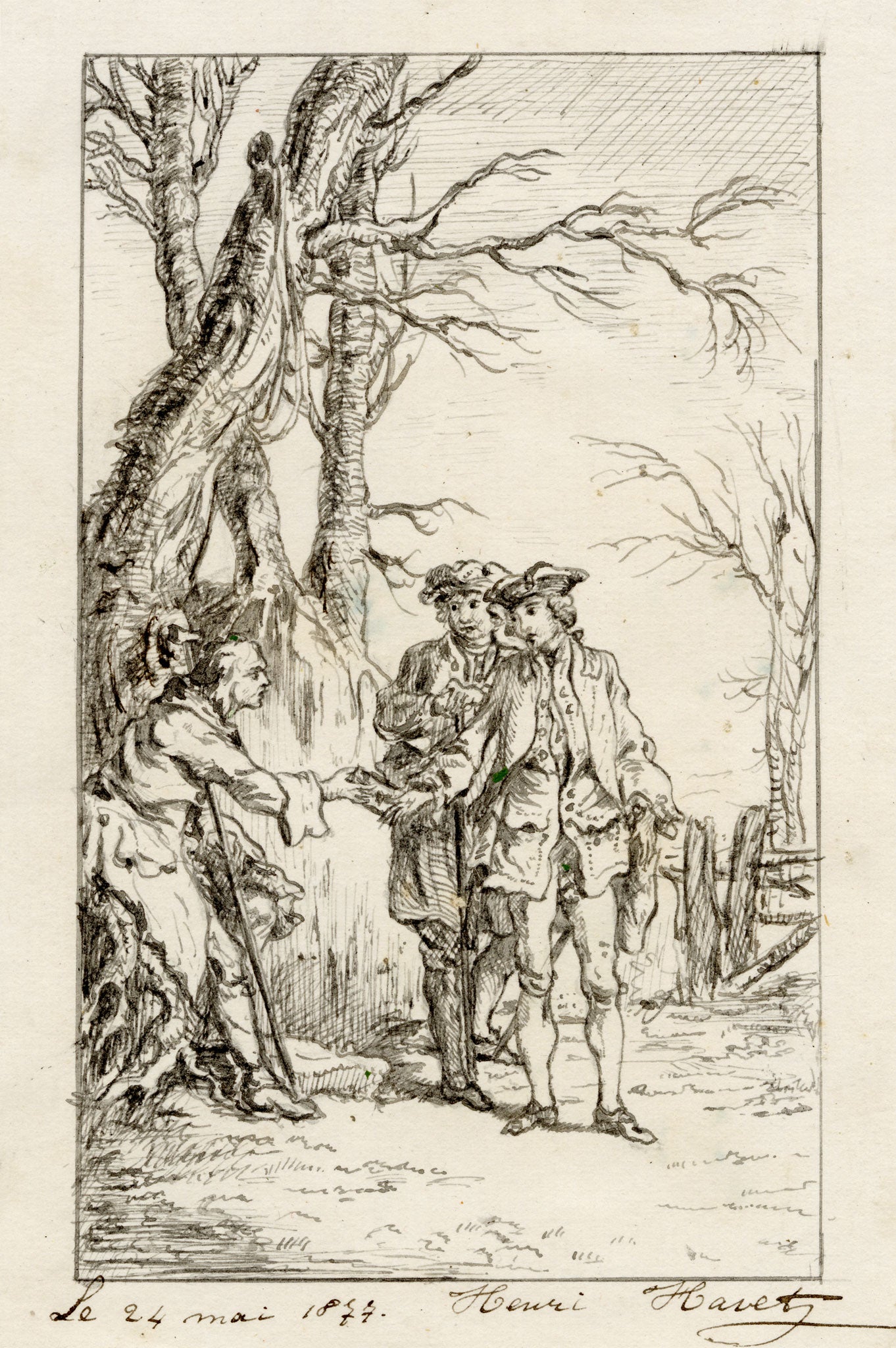 Henri Havet, Illustration from Tom Jones after Gravelot – 1877 pen & ink drawing