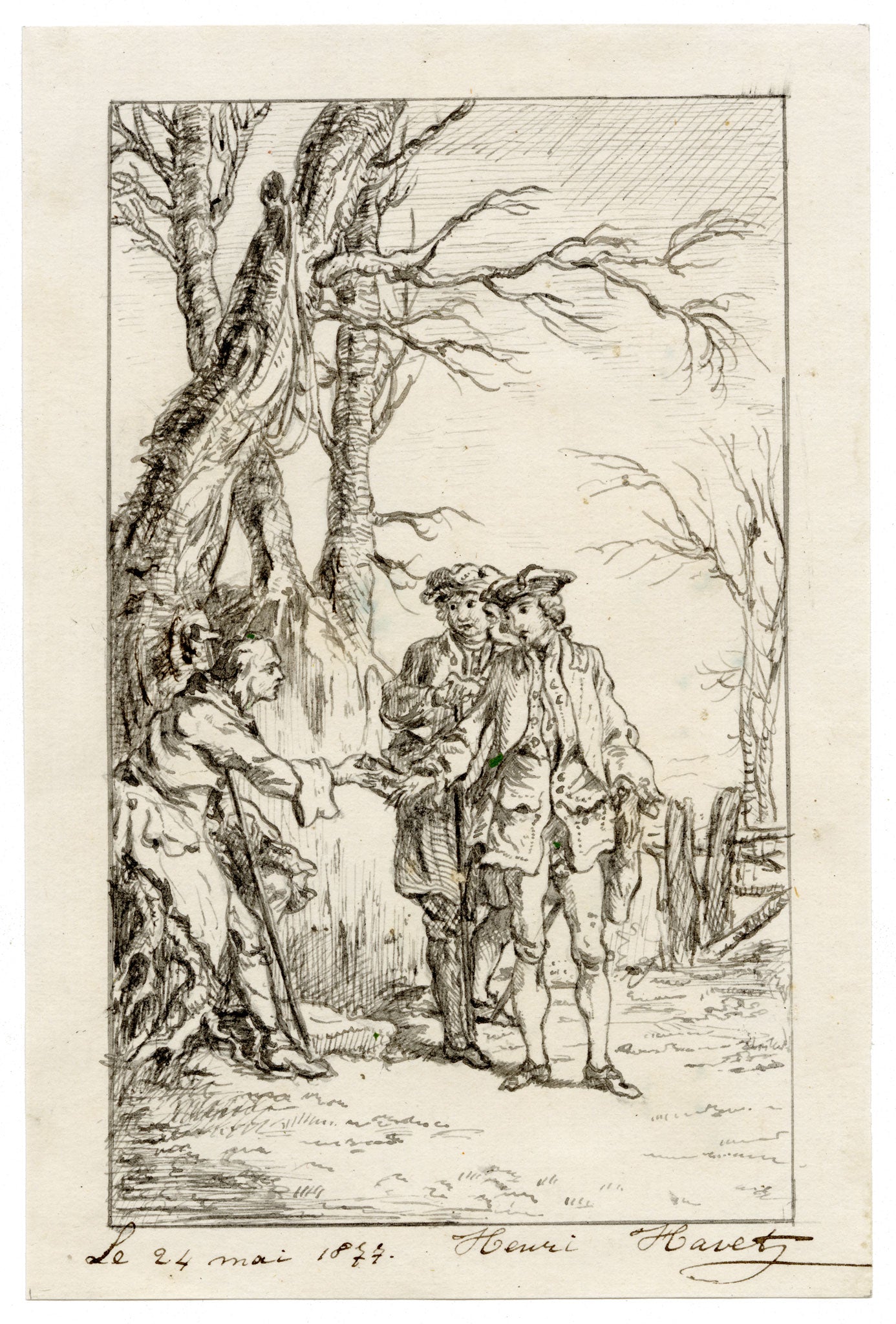 Henri Havet, Illustration from Tom Jones after Gravelot – 1877 pen & ink drawing