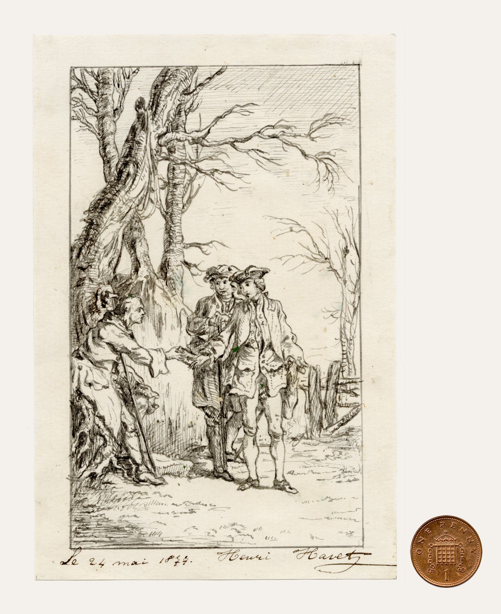 Henri Havet, Illustration from Tom Jones after Gravelot – 1877 pen & ink drawing