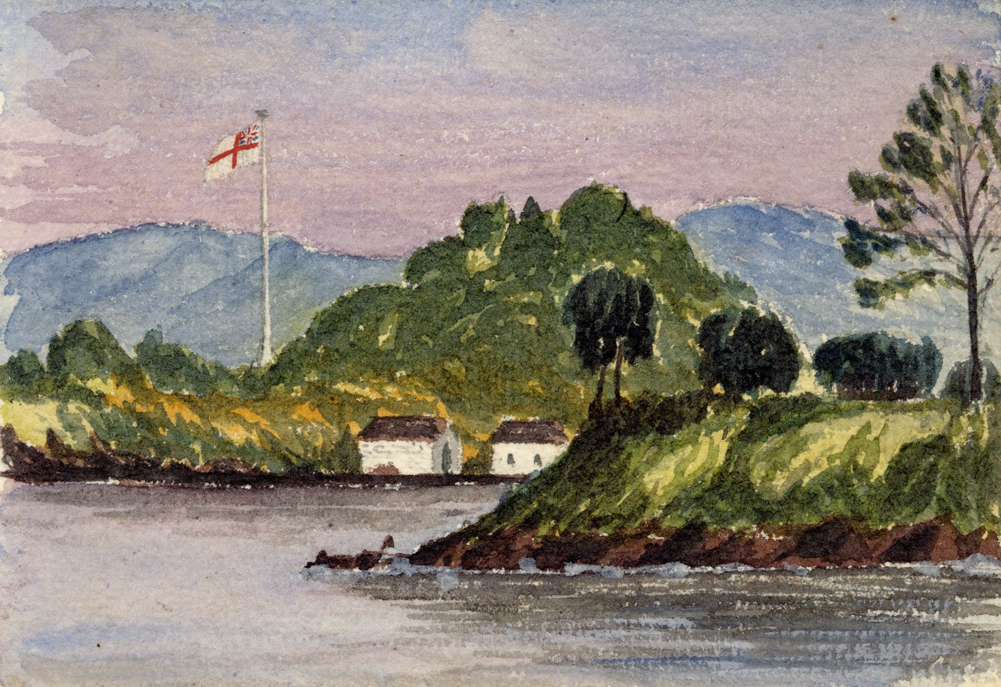 Cmdr Alfred Causton RN, Garden Island Sydney Harbour, Australia–1873 watercolour