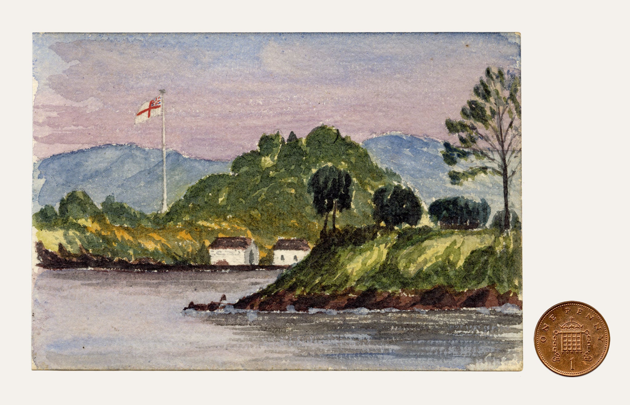 Cmdr Alfred Causton RN, Garden Island Sydney Harbour, Australia–1873 watercolour