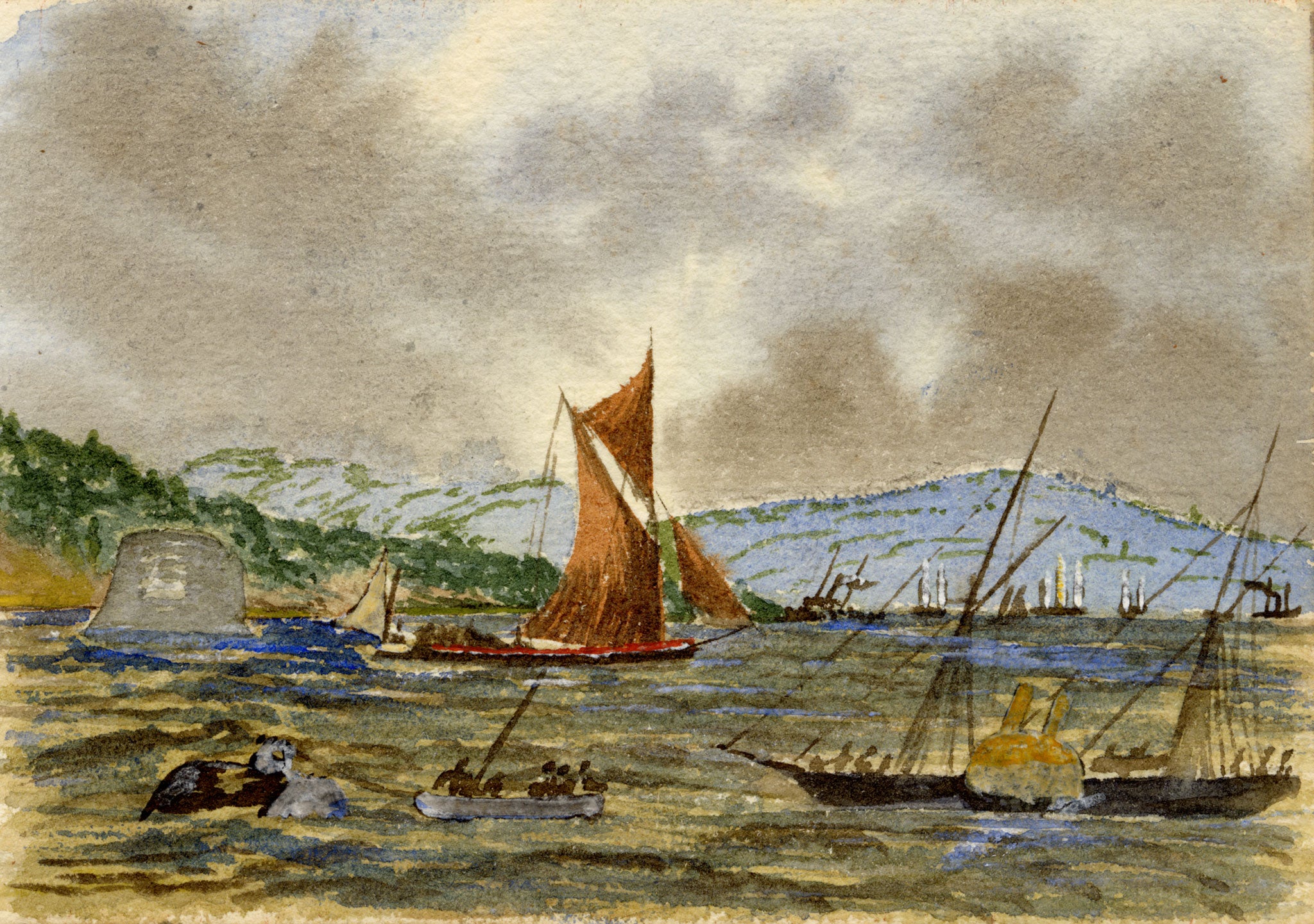 Cmdr Alfred M. Causton RN, Thames Estuary at Sheerness, Kent – 1874 watercolour