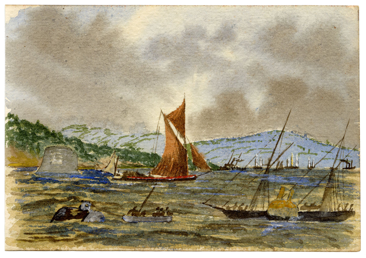 Cmdr Alfred M. Causton RN, Thames Estuary at Sheerness, Kent – 1874 watercolour