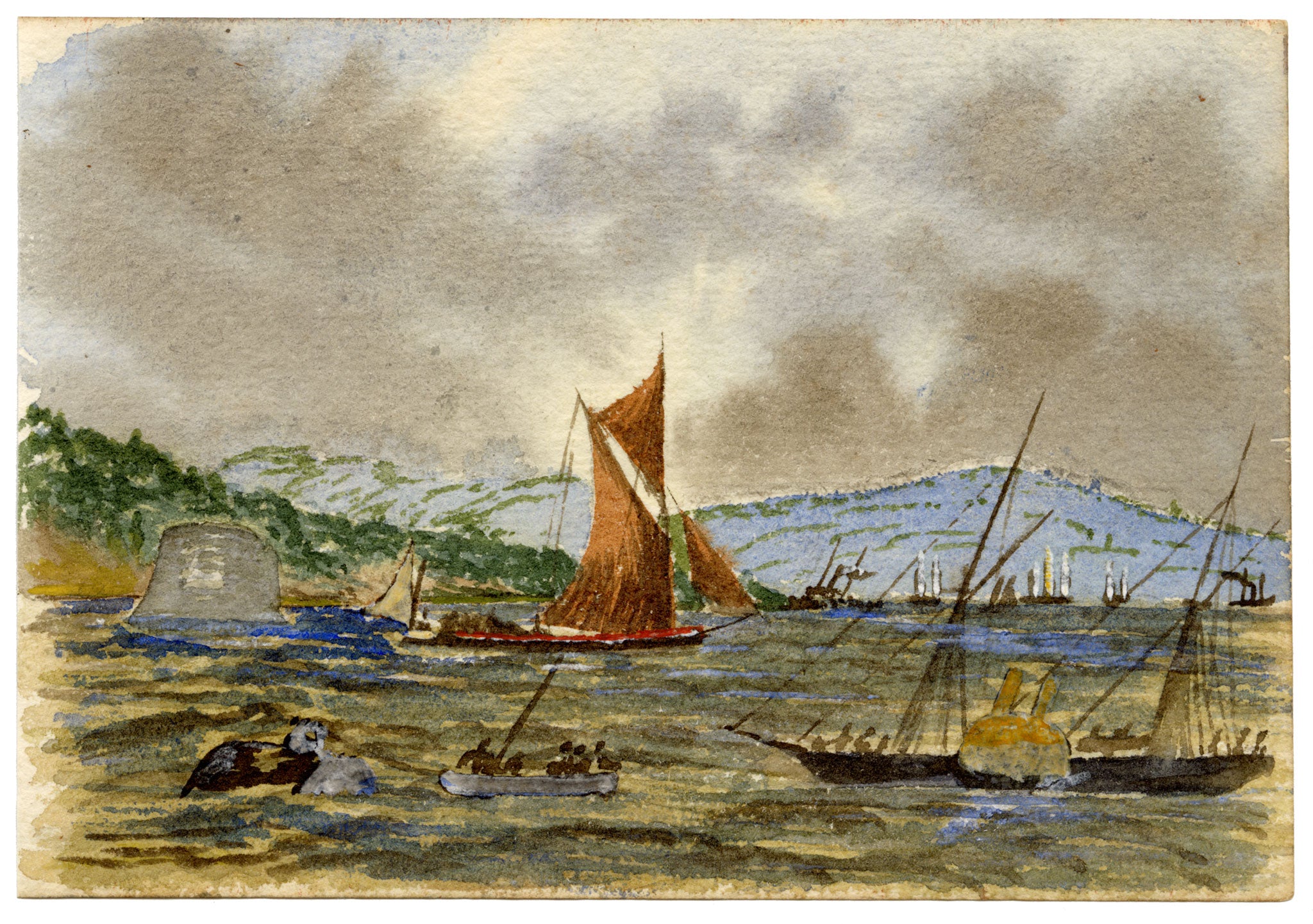 Cmdr Alfred M. Causton RN, Thames Estuary at Sheerness, Kent – 1874 watercolour