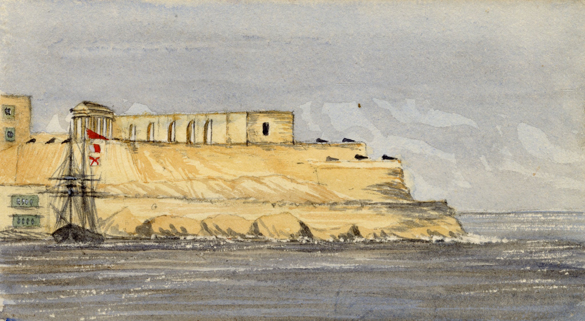 Cmdr Alfred M. Causton RN, Fort Saint Elmo, Malta – 1870 watercolour painting