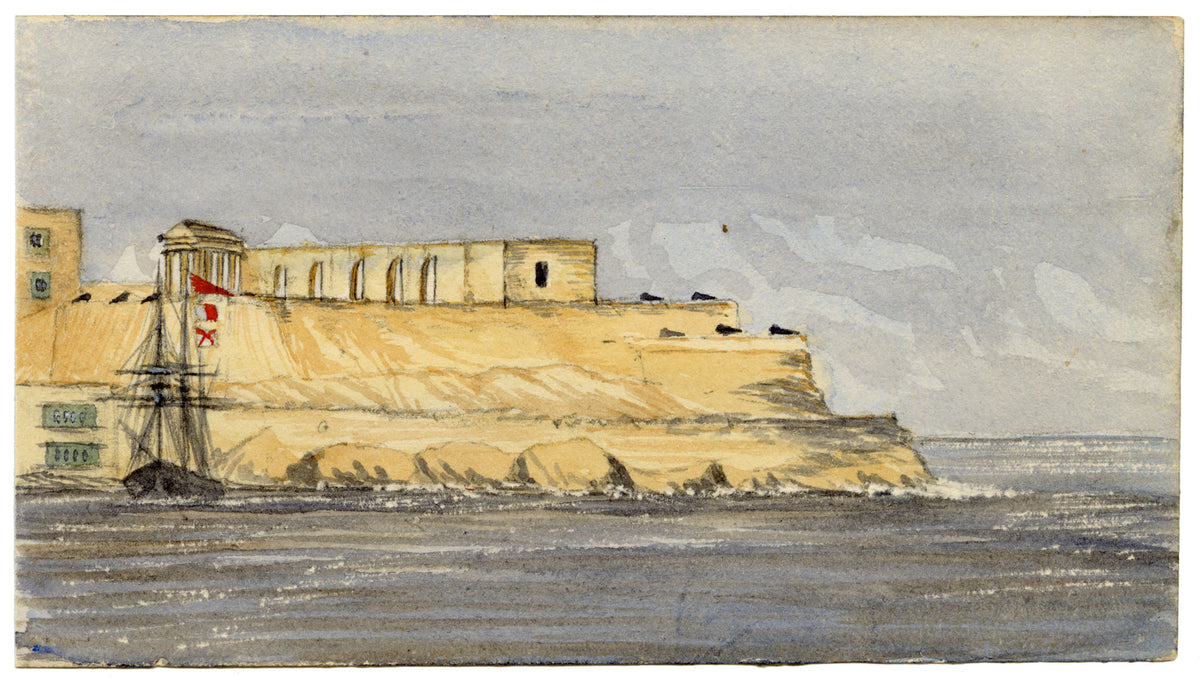 Cmdr Alfred M. Causton RN, Fort Saint Elmo, Malta – 1870 watercolour painting