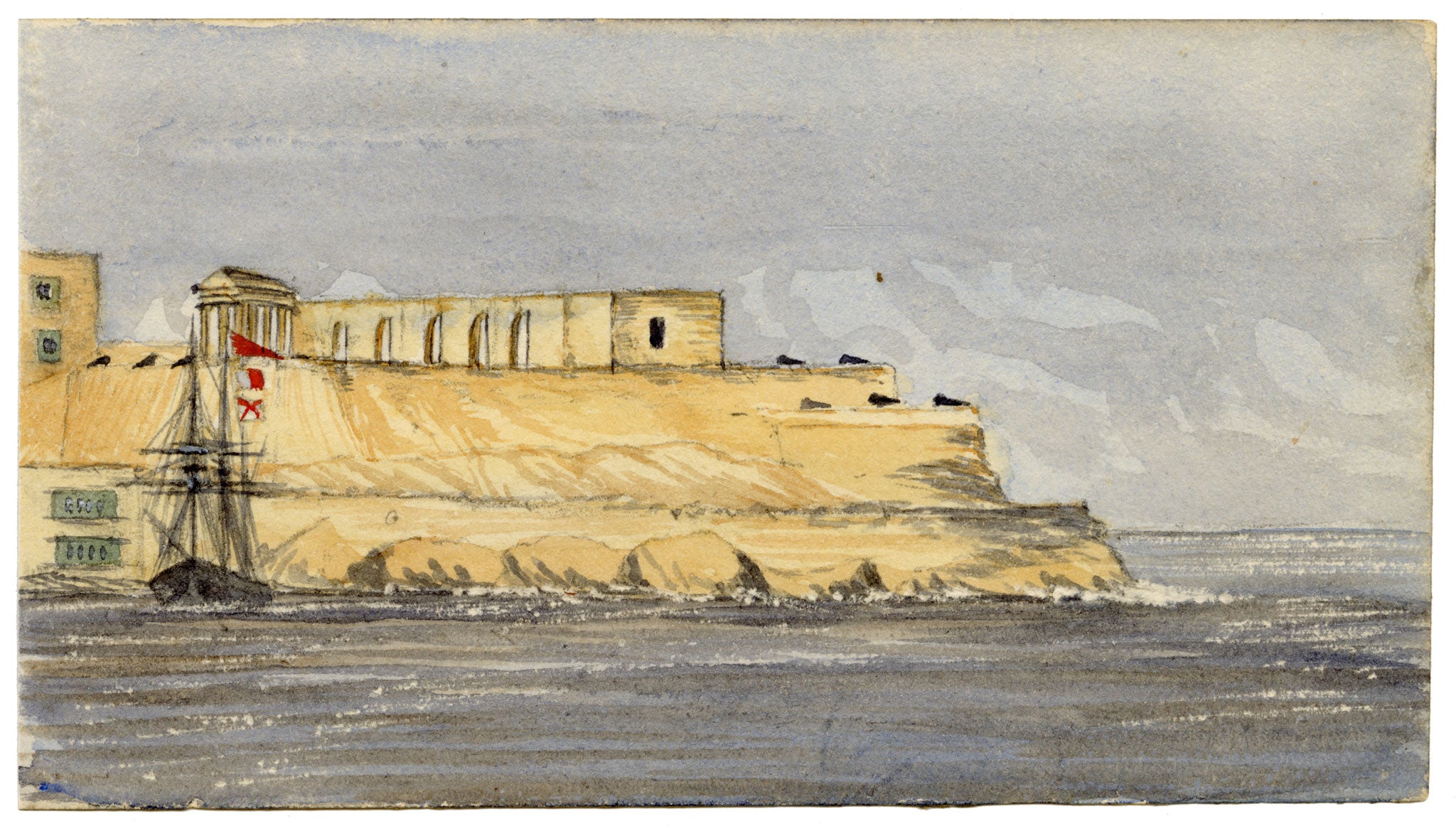 Cmdr Alfred M. Causton RN, Fort Saint Elmo, Malta – 1870 watercolour painting