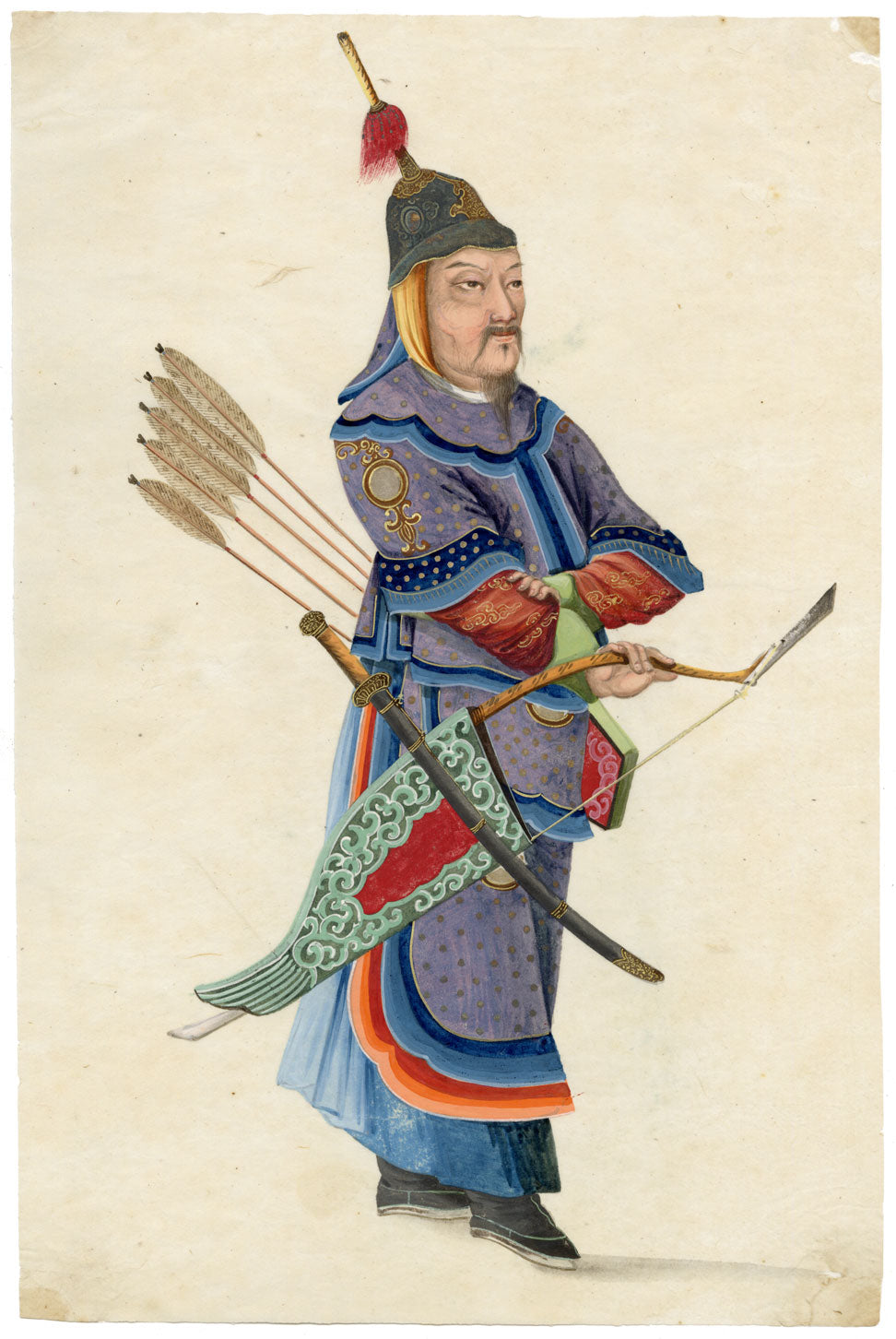 Canton School, Qing Dynasty Archer Soldier – 18th-century gouache painting