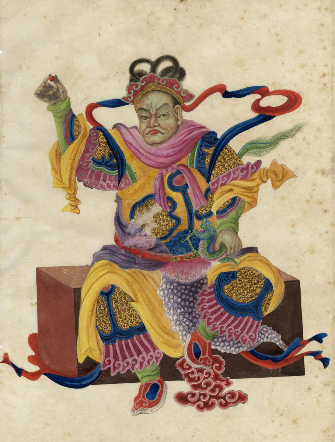 Canton School, Taoist Deity with Dragon – 18th-century gouache painting