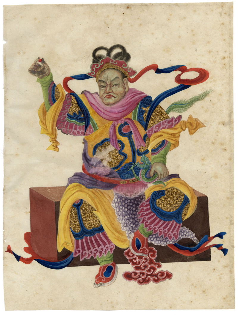 Canton School, Taoist Deity with Dragon – 18th-century gouache painting