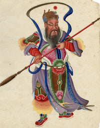 Canton School, Taoist Warrior Deity Guan Yu – 18th-century gouache painting