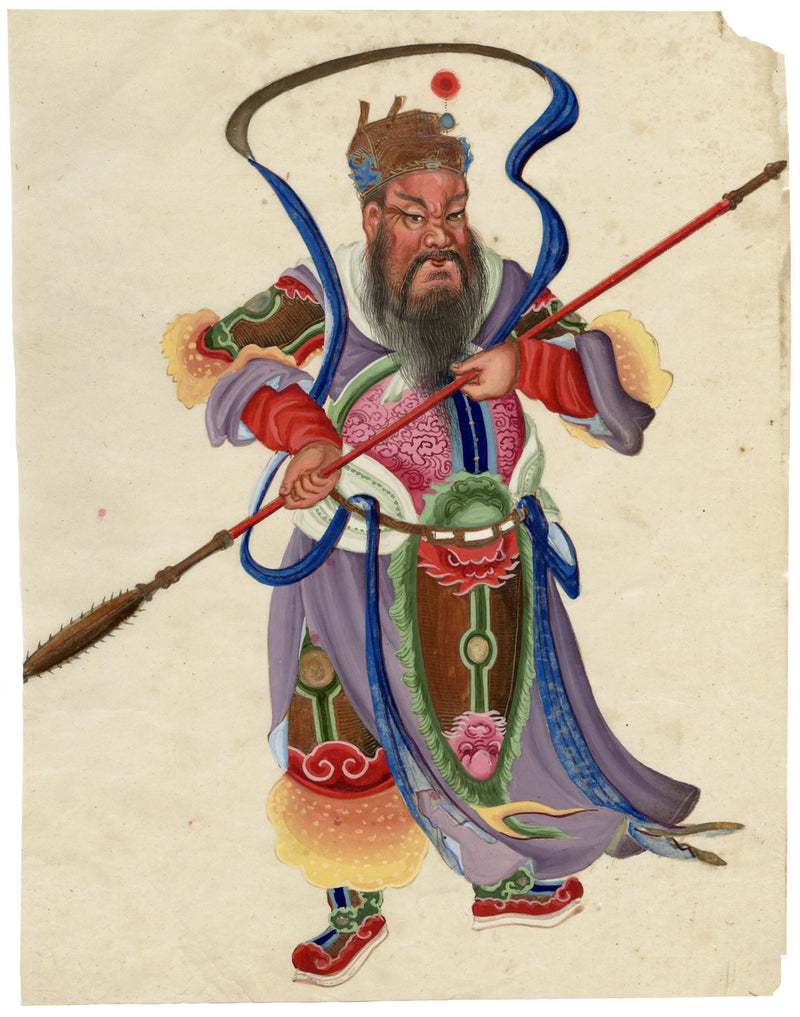 Canton School, Taoist Warrior Deity Guan Yu – 18th-century gouache painting