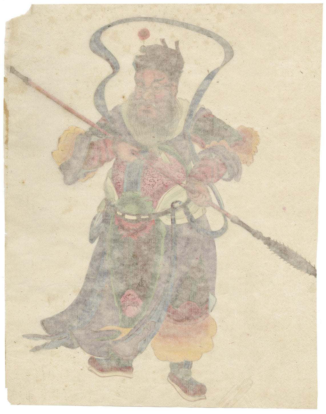 Canton School, Taoist Warrior Deity Guan Yu – 18th-century gouache painting