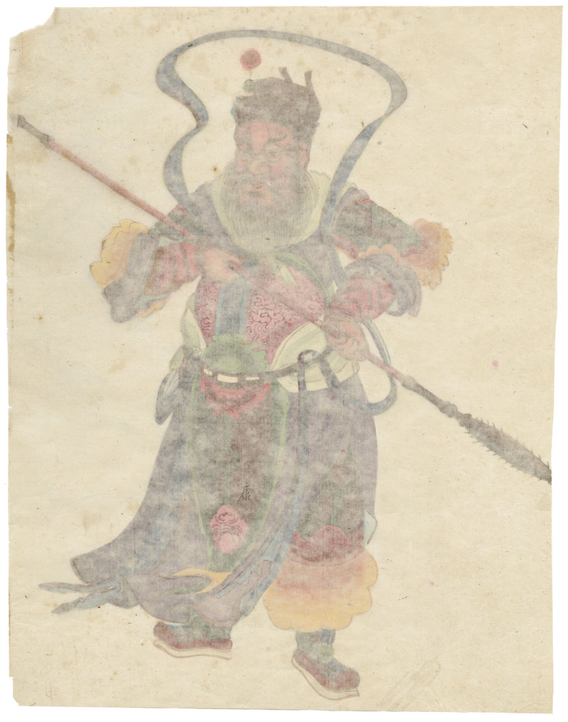 Canton School, Taoist Warrior Deity Guan Yu – 18th-century gouache painting