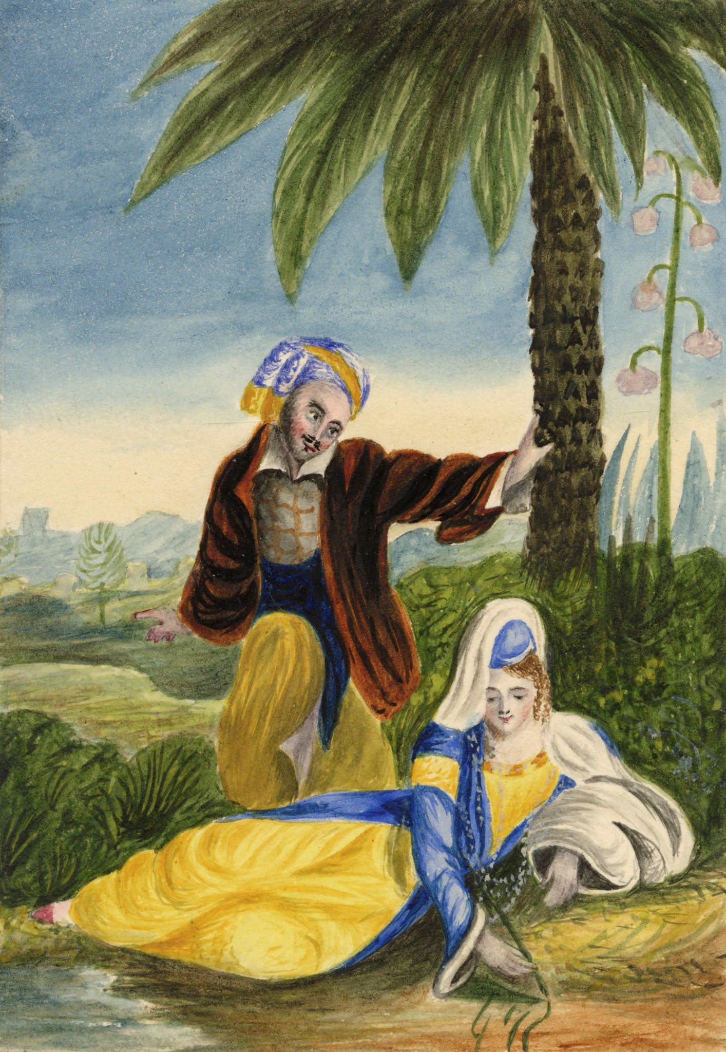Voltaire's Astarte & Zadig – Original c.1831 watercolour painting
