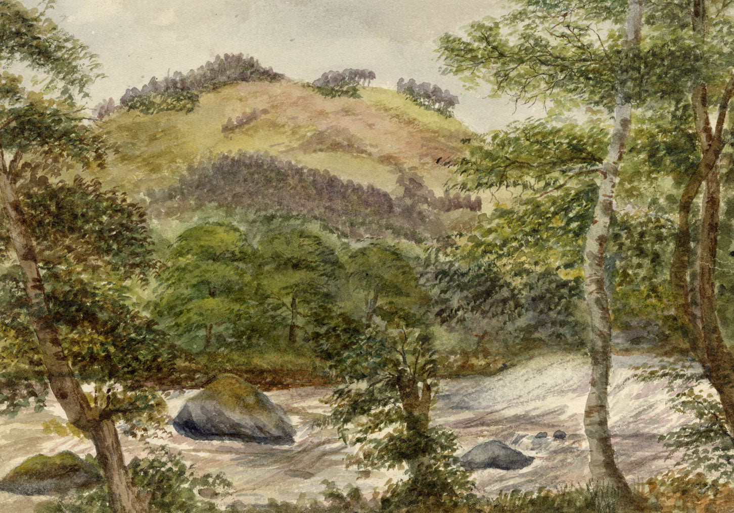Keswick Sketching Club, Rushing River, Lake District – 1875 watercolour painting