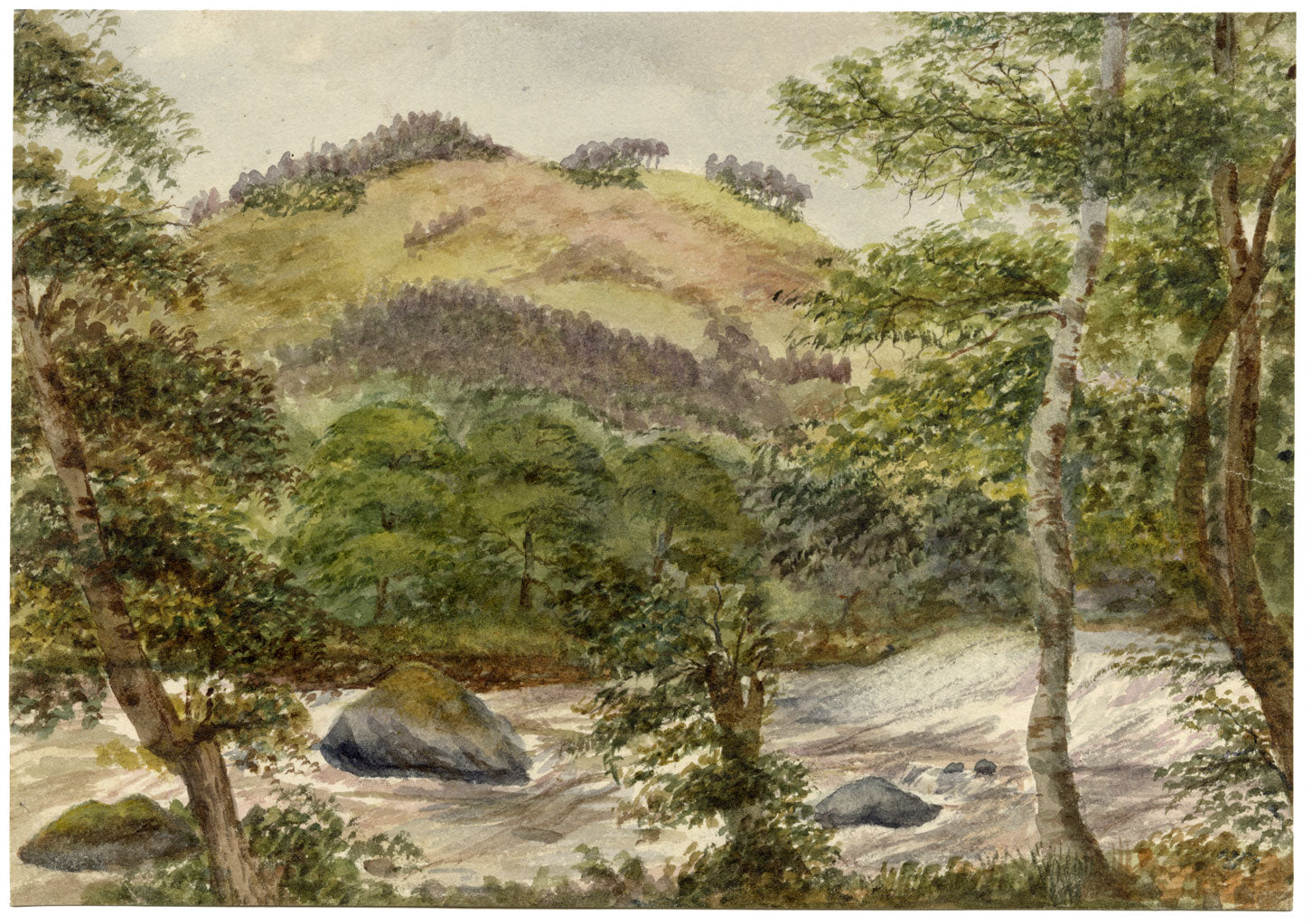 Keswick Sketching Club, Rushing River, Lake District – 1875 watercolour painting