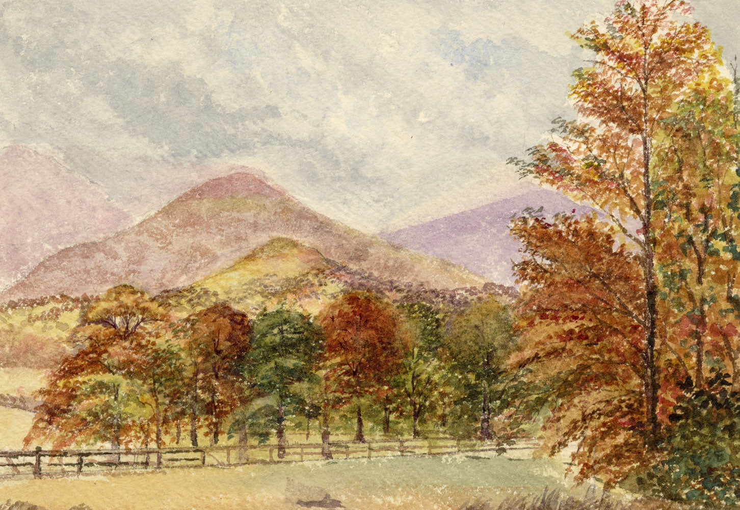 Keswick Sketching Club, Autumnal Trees, Lake District – 1873 watercolour painting