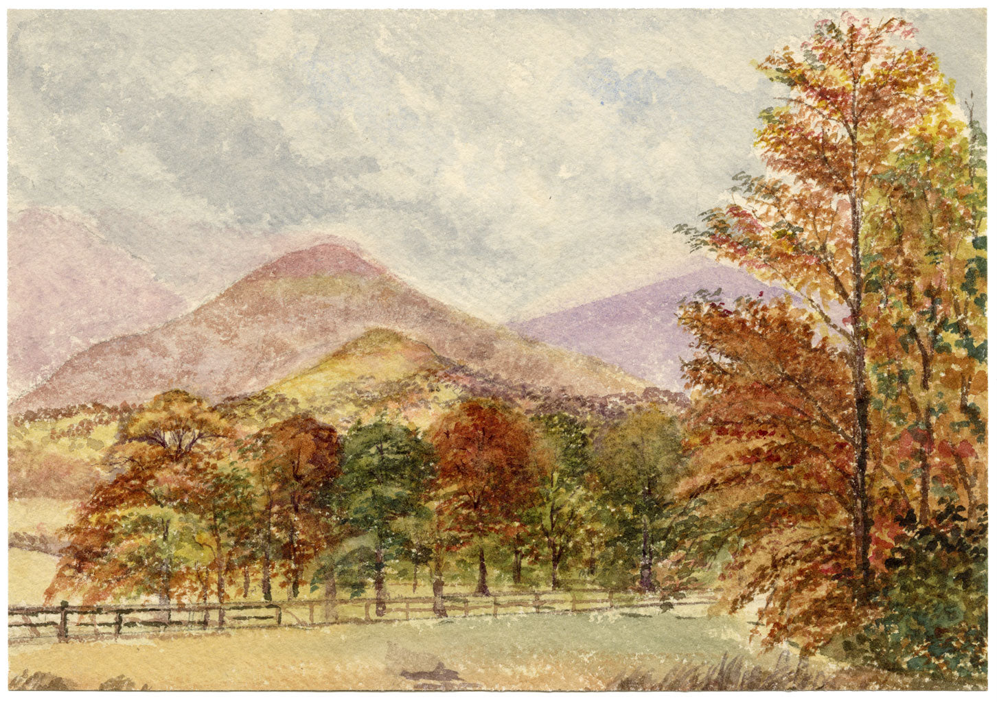 Keswick Sketching Club, Autumnal Trees, Lake District – 1873 watercolour painting