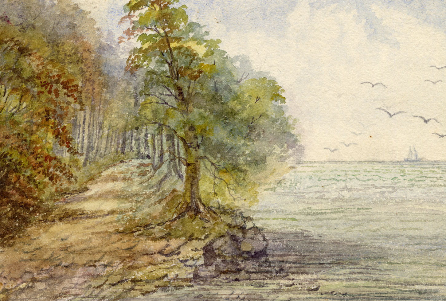 Keswick Sketching Club, Wood that Slopes down to the Sea 'Ancient Mariner' – 1870s watercolour painting