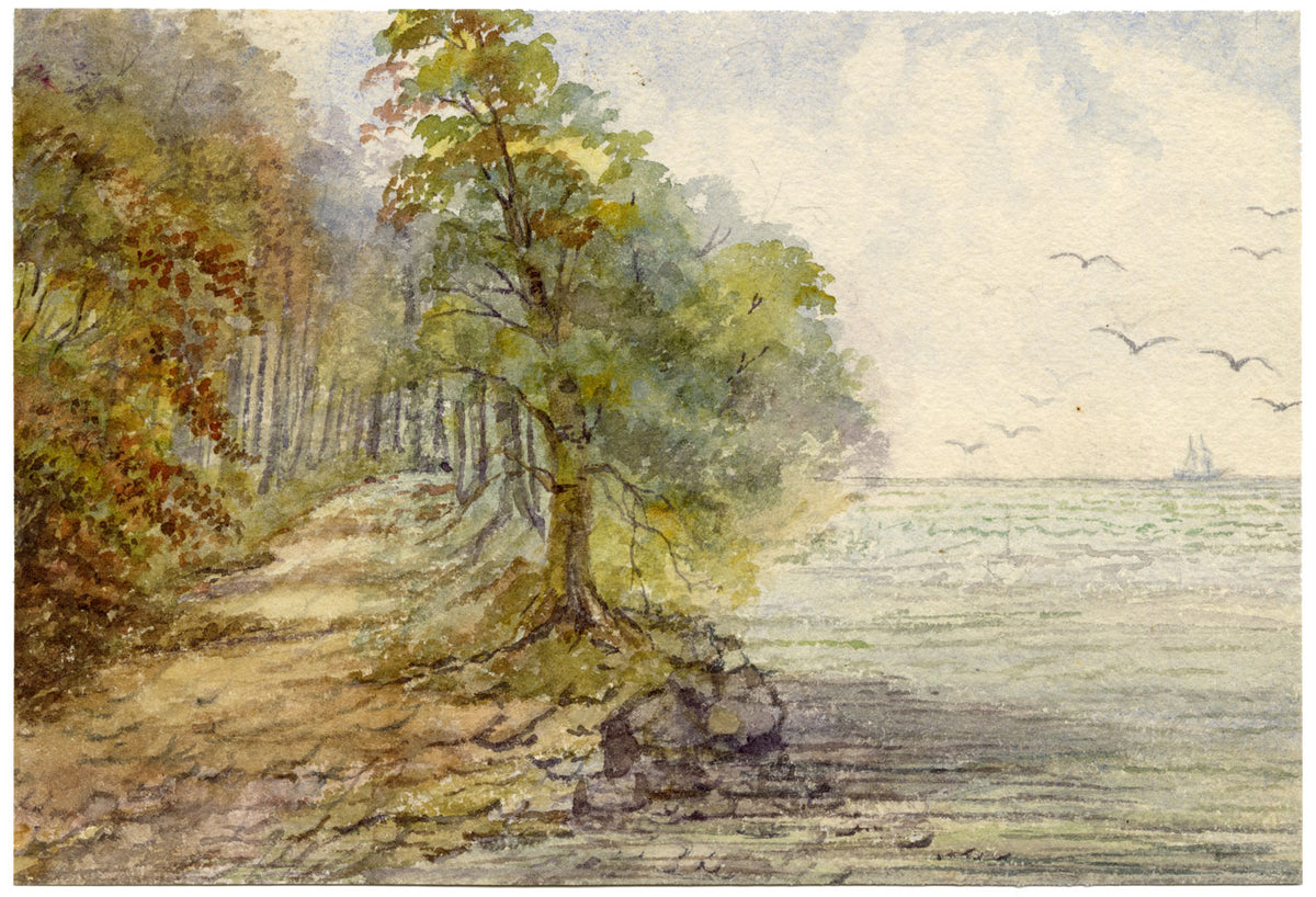 Keswick Sketching Club, Wood that Slopes down to the Sea 'Ancient Mariner' – 1870s watercolour painting