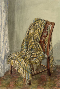 Keswick Sketching Club, Drapery Study, Tartan Blanket on Chair – 1870s watercolour painting