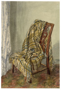 Keswick Sketching Club, Drapery Study, Tartan Blanket on Chair – 1870s watercolour painting
