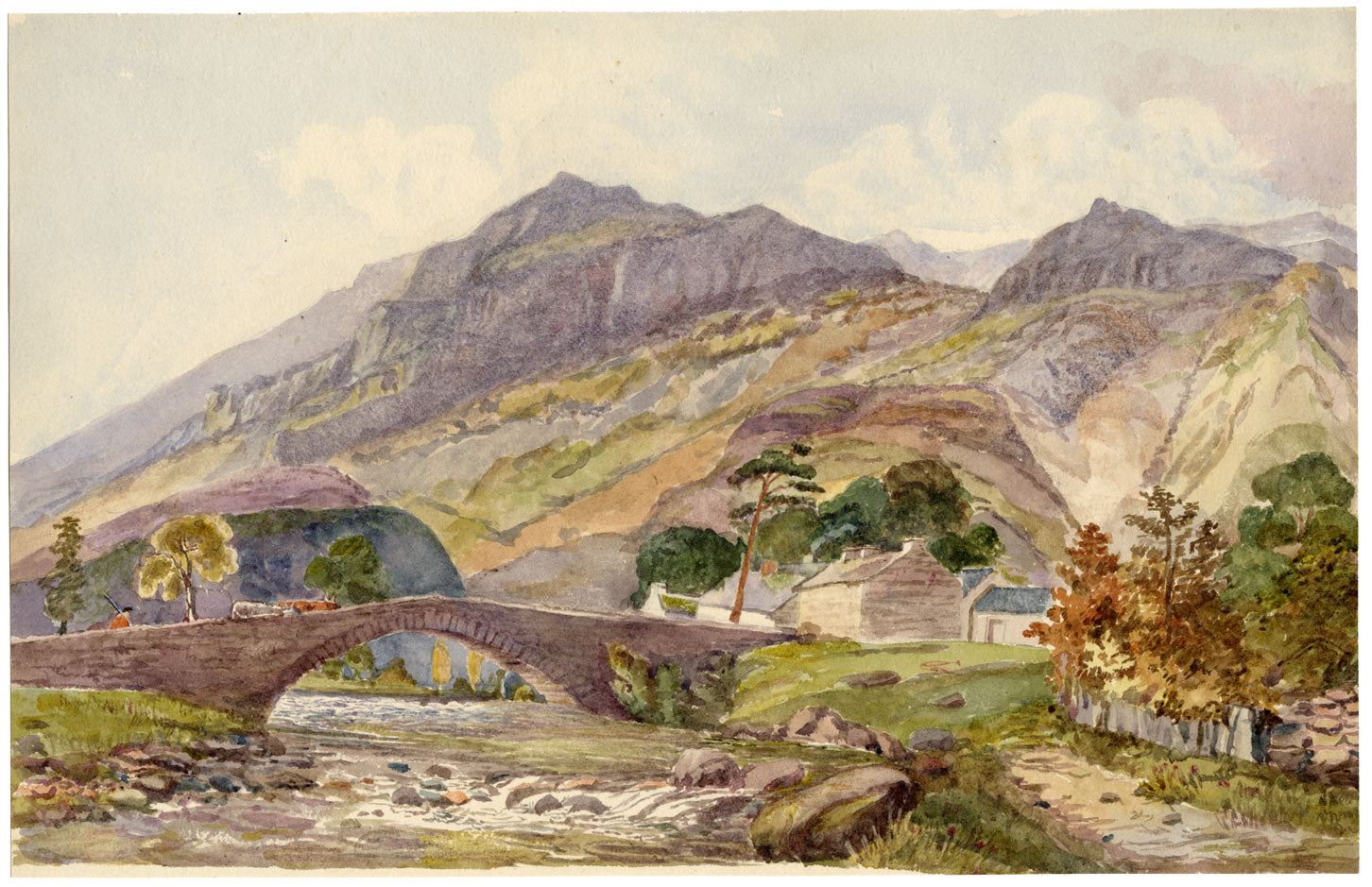 Keswick Sketching Club, Grange in Borrowdale, Lake District, Possibly after Ruskin – 1872 watercolour painting