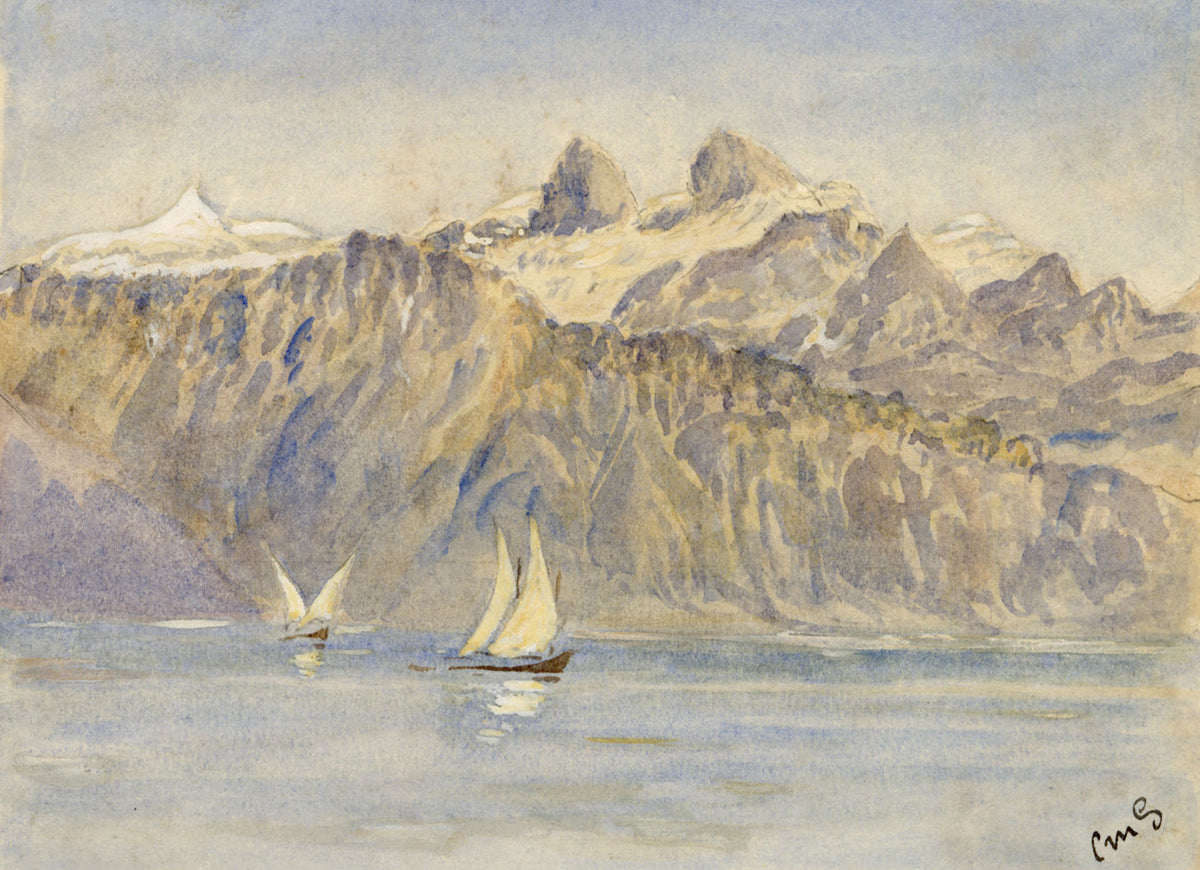 Constance Maria Stopford née Hammersley, Lake Geneva & Savoy-Alps from Ouchy, Switzerland – 1880 watercolour painting