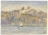 Constance Maria Stopford née Hammersley, Lake Geneva & Savoy-Alps from Ouchy, Switzerland – 1880 watercolour painting