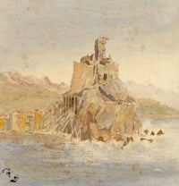 Constance Maria Stopford née Hammersley, Lerici Castle, Gulf of La Spezia, Italy – 1880s watercolour painting