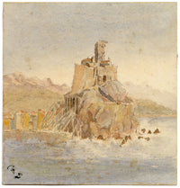 Constance Maria Stopford née Hammersley, Lerici Castle, Gulf of La Spezia, Italy – 1880s watercolour painting