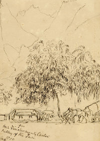 Constance Maria Stopford née Hammersley, Chalet, Valley of the Inn, Engadine, Switzerland – 1880 pen & ink drawing