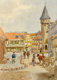 Constance Maria Stopford née Hammersley, Bad Homburg Old Town, Germany – 1880s watercolour painting