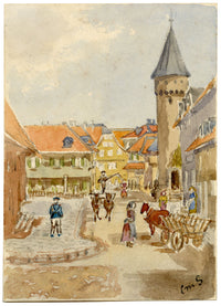 Constance Maria Stopford née Hammersley, Bad Homburg Old Town, Germany – 1880s watercolour painting