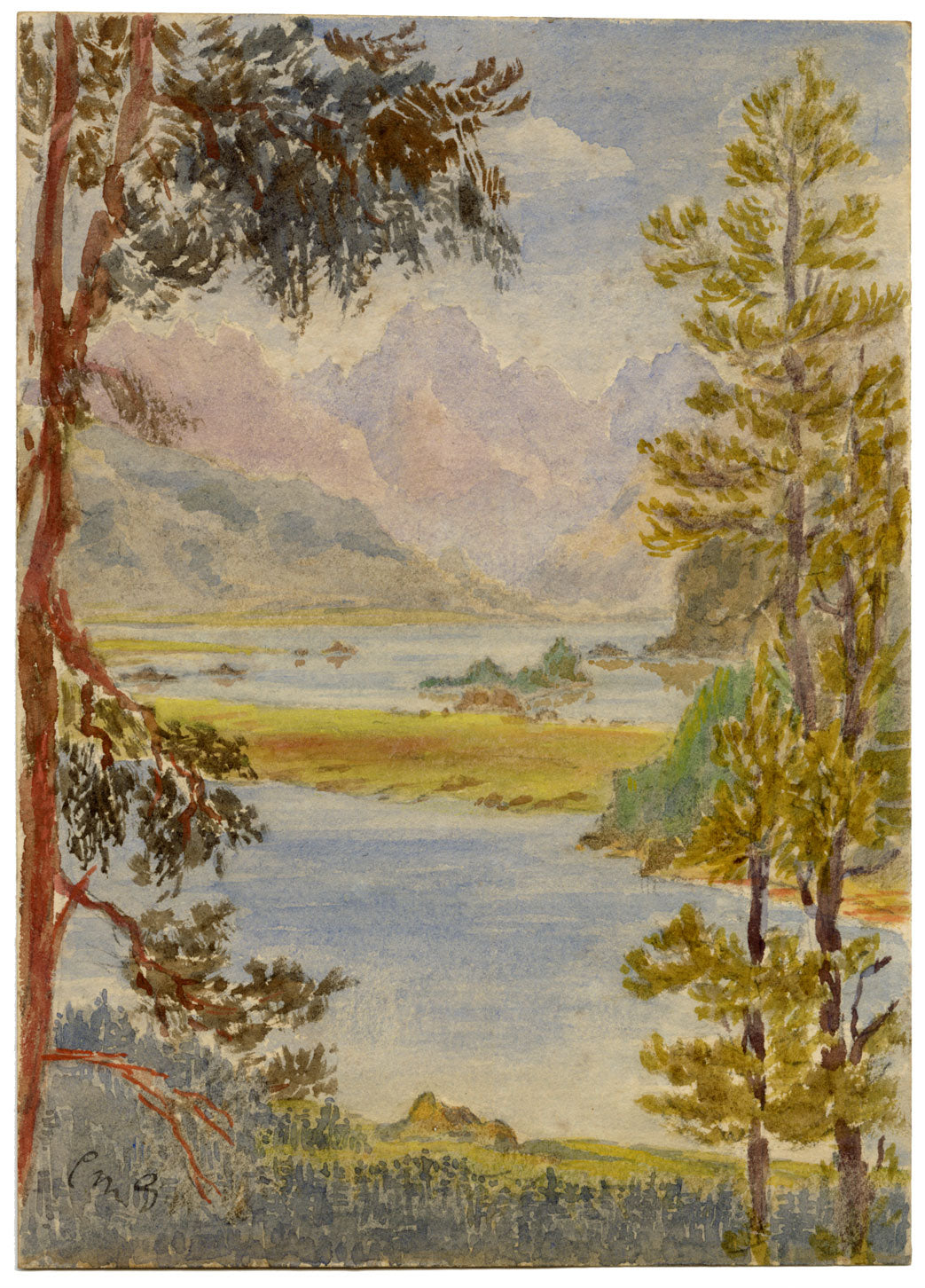 Constance Maria Stopford née Hammersley, Lakes, Engadine Valley, Switzerland – 1880 watercolour painting