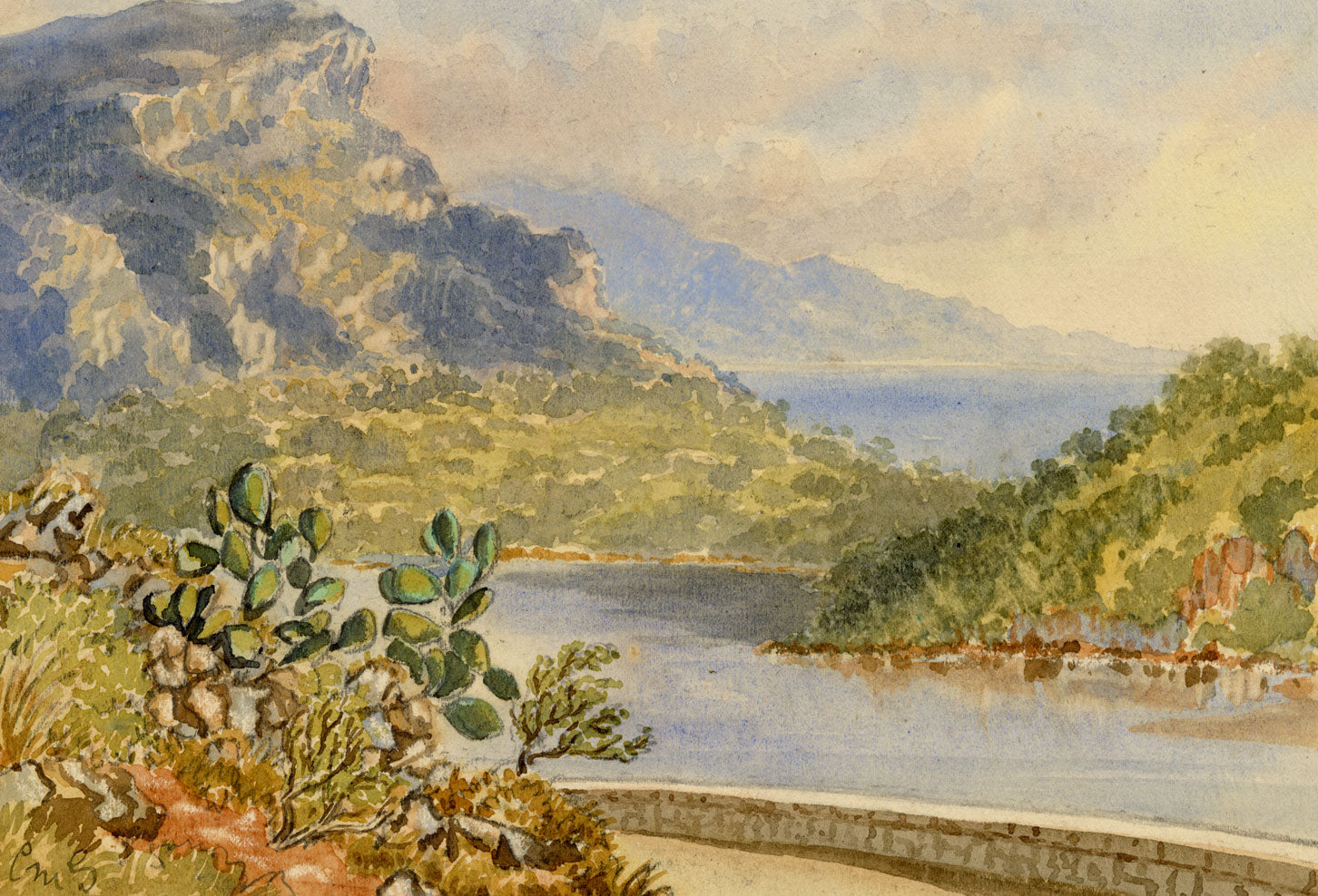 Constance Maria Stopford née Hammersley, Villa Franca Bay, Villefranche, French Riviera – 1895 watercolour painting