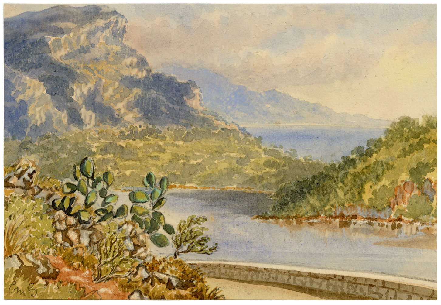 Constance Maria Stopford née Hammersley, Villa Franca Bay, Villefranche, French Riviera – 1895 watercolour painting