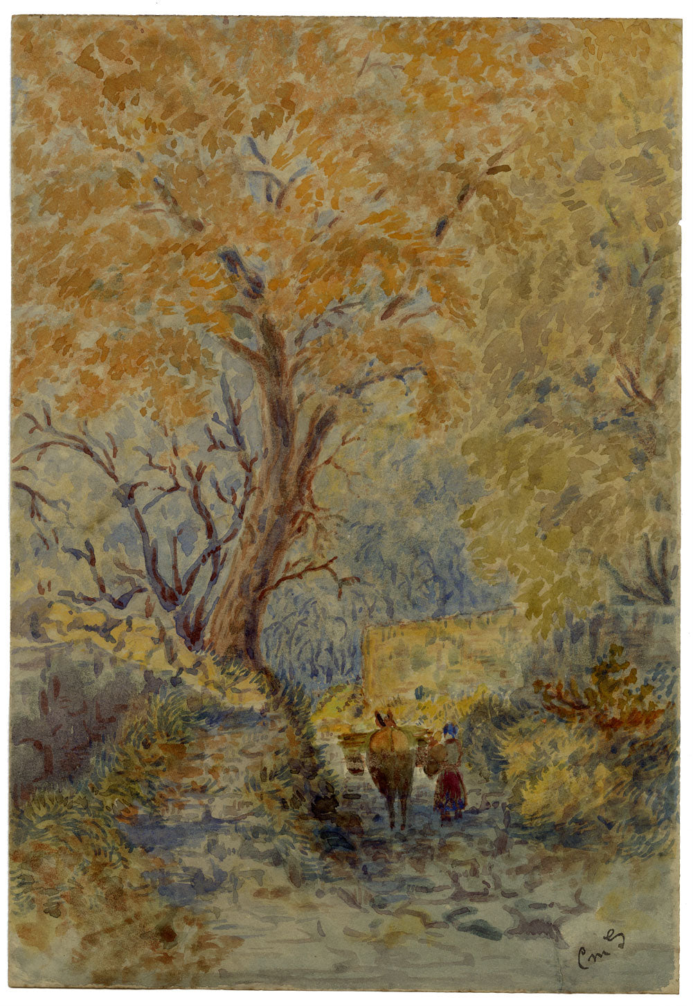 Constance Maria Stopford née Hammersley, In the Olive Wood, French Riviera – 1880s watercolour painting