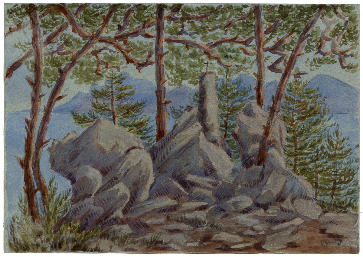 Constance Maria Stopford née Hammersley, Pine Trees, Côte d'Azur, French Riviera – 1880s watercolour painting