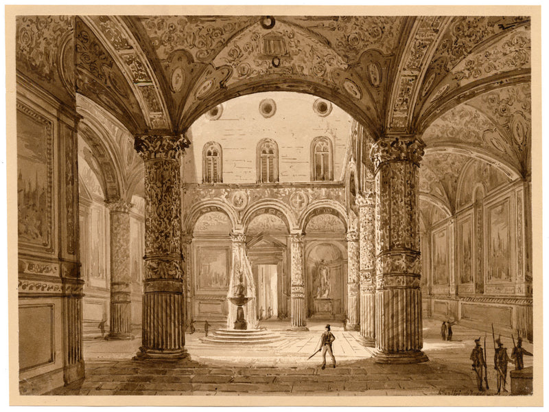 Friedrich Wilhelm Moritz, Courtyard of Palazzo Vecchio, Florence – c.1829 watercolour painting
