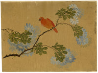 Japanese School, Blue Blossom Branch with Red Bird – c.1847 ink & colour on silk