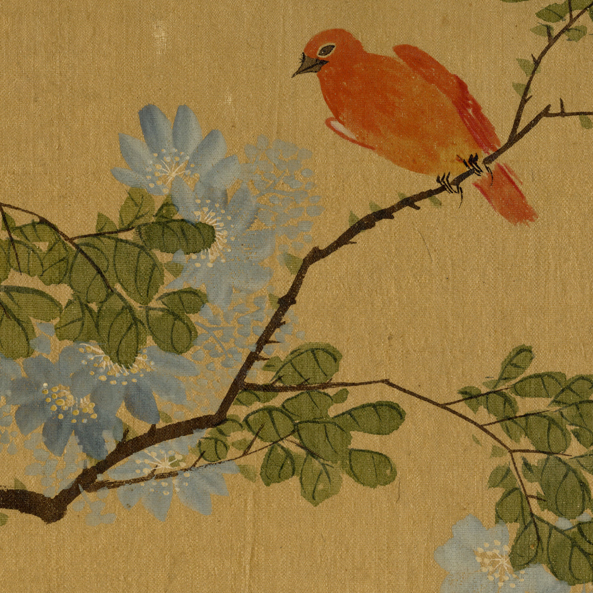 Japanese School, Blue Blossom Branch with Red Bird – c.1847 ink & colour on silk