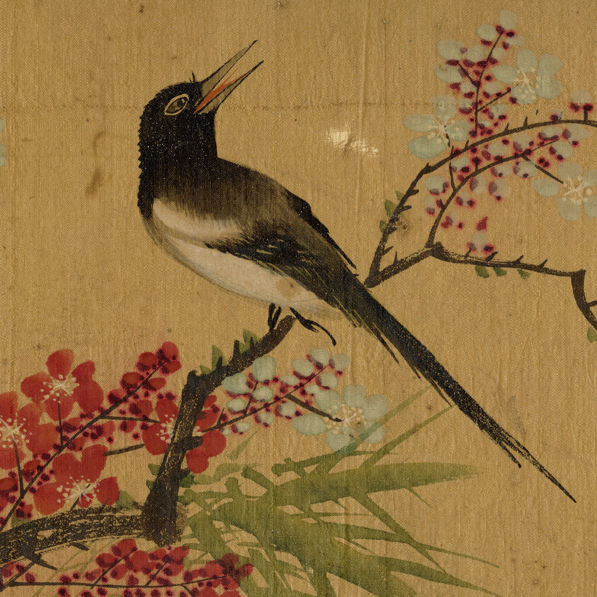 Japanese School, Magpie Bird on Plum Blossom Branch – c.1847 ink & colour on silk