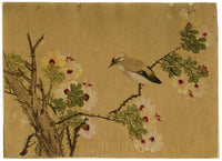 Japanese School, Waxwing Bird on Flowering Hibiscus Branch – c.1847 ink & colour on silk