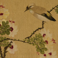 Japanese School, Waxwing Bird on Flowering Hibiscus Branch – c.1847 ink & colour on silk