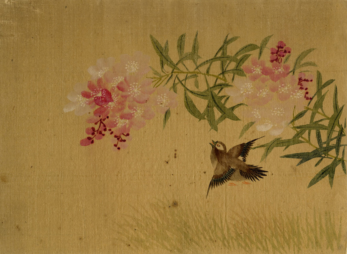 Japanese School, Plum Blossom with Sparrow Bird – c.1847 ink & colour on silk