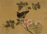 Japanese School, Hill Myna Bird on Flowering Branch – c.1847 ink & colour on silk