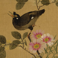 Japanese School, Hill Myna Bird on Flowering Branch – c.1847 ink & colour on silk